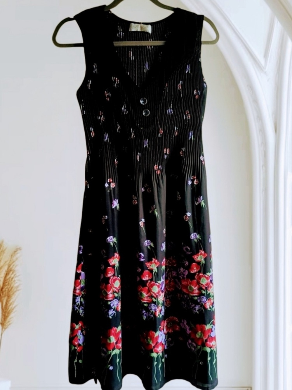 Vintage Black & Red Sleeveless Midi Cocktail Dress M/L